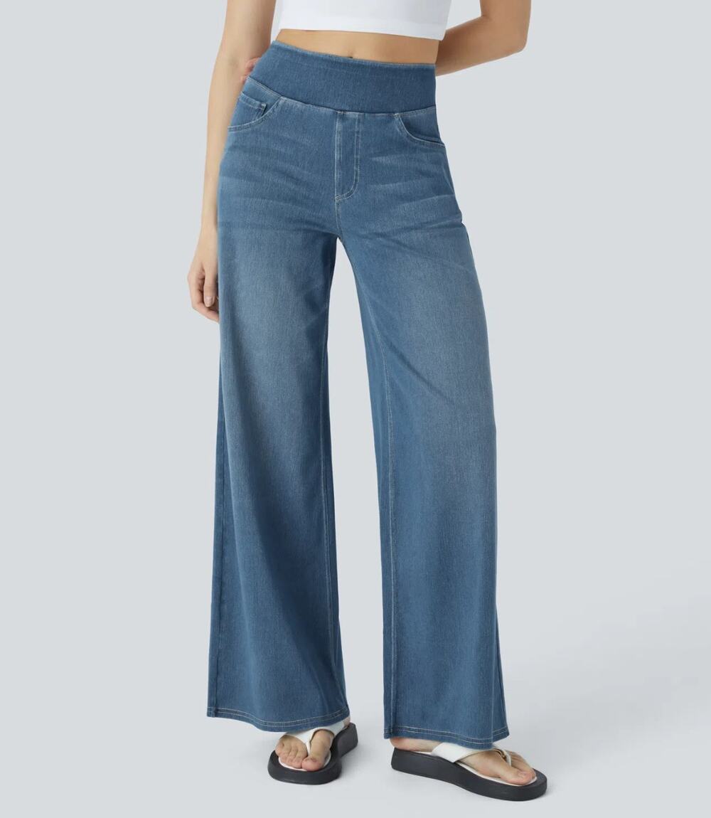 HALARA Flex High Waisted Baggy Wide Leg Jeans Mayan Blue Sz S {B49}